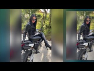 beautiful girl in leggings on a motorcycle